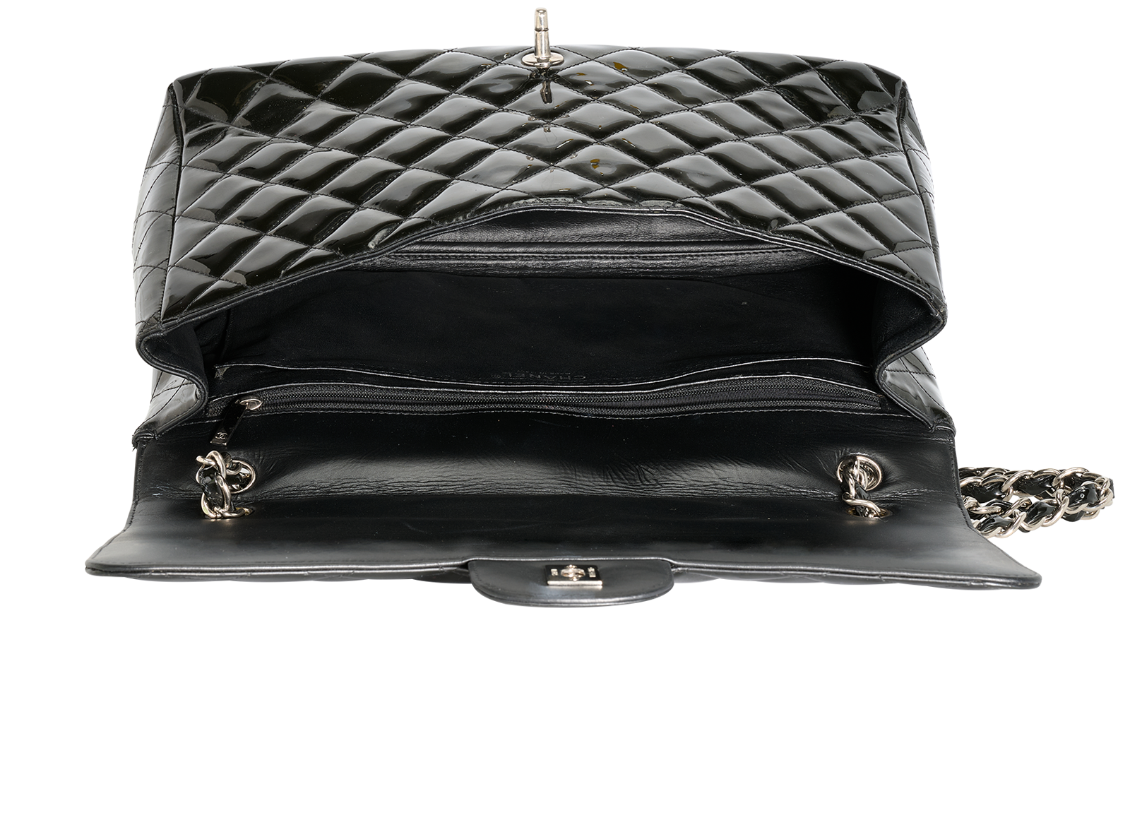 Maxi Classic Single Flap, &pound;2,900, Handbags, Black, Patent Leather, Inside view